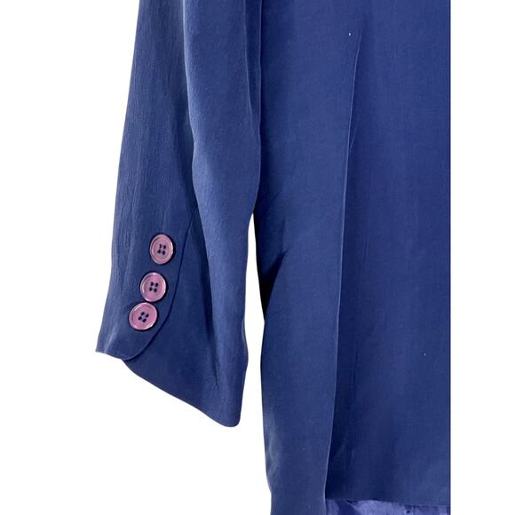 Bridgewater Navy Blue 100% Silk One Button Sewn In Shoulder Pads Blazer Size 8 - Picture 4 of 8